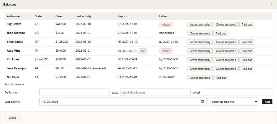 Escheat with its example records in it
