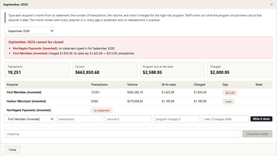 Tariff with its example records in it